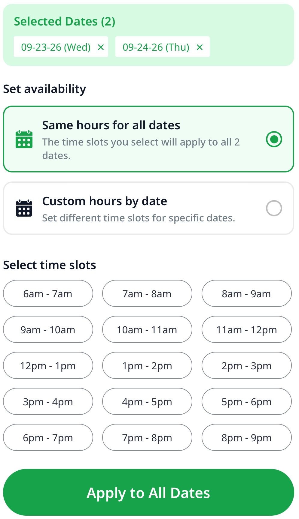 Setting pickup availability in the TableShare app