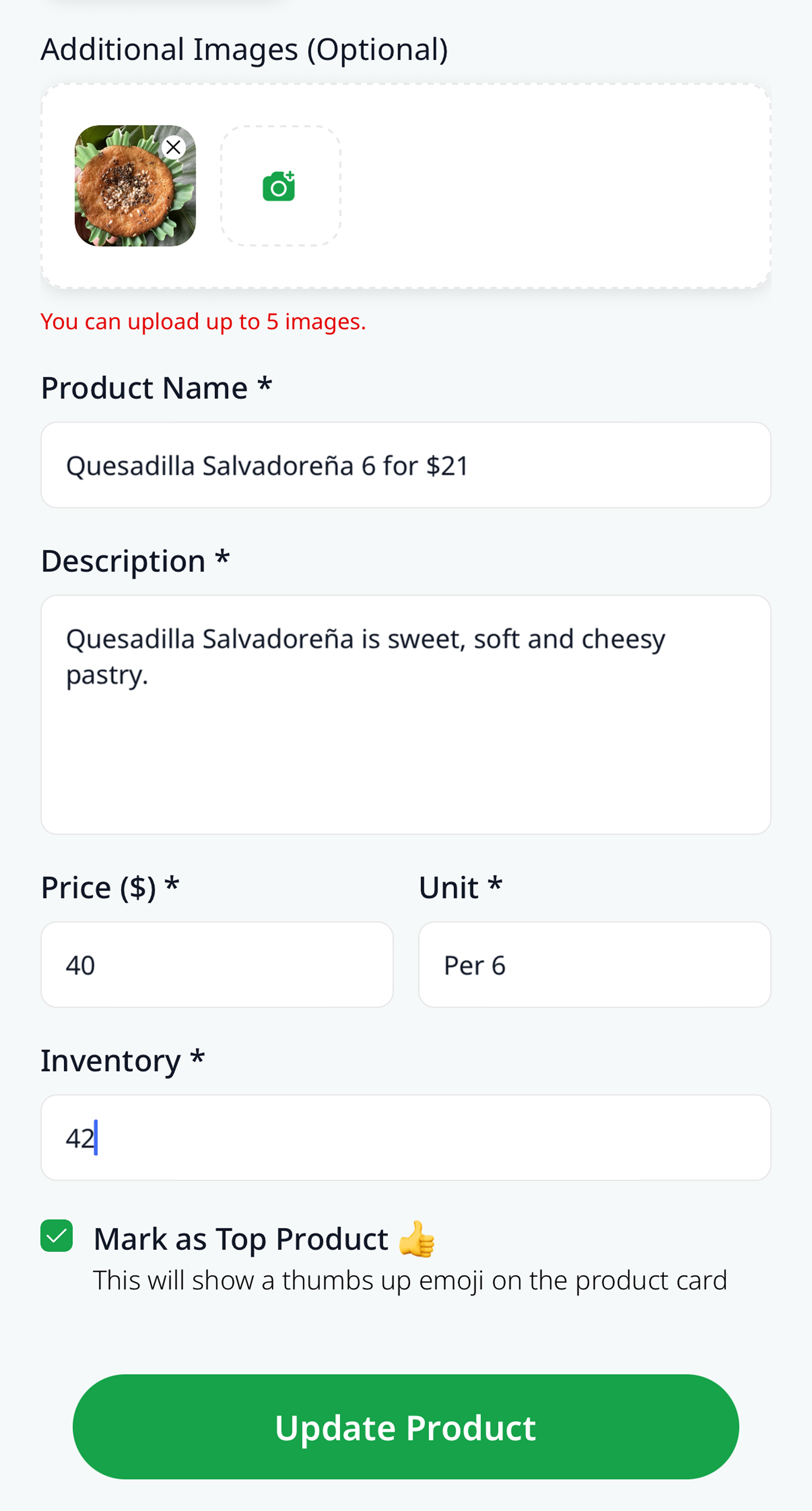 A vendor storefront and menu in the TableShare app